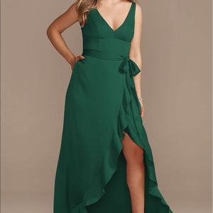 Crepe Satin Ruffle High-Low Bridesmaid Dress David’s bridal- make me an offer